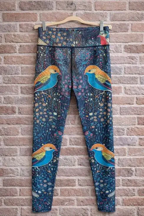 High Waist Bird Print Active Yoga Leggings - Picture 2 of 4